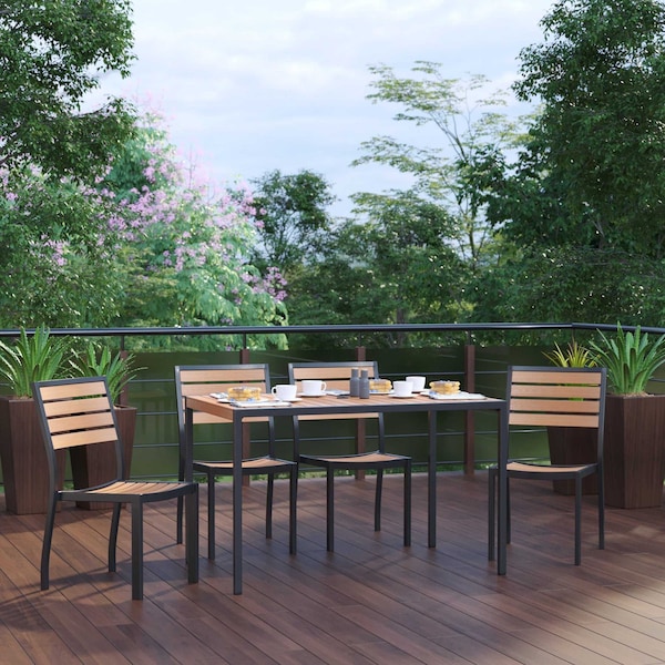 Flash Furniture Faux Teak Patio Set-30" x 48" Table-4 Chairs XU-DG-304860364-GG - main